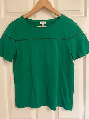J. Crew Emerald Green Short Sleeve Tee with Ladder Stitch Detail
